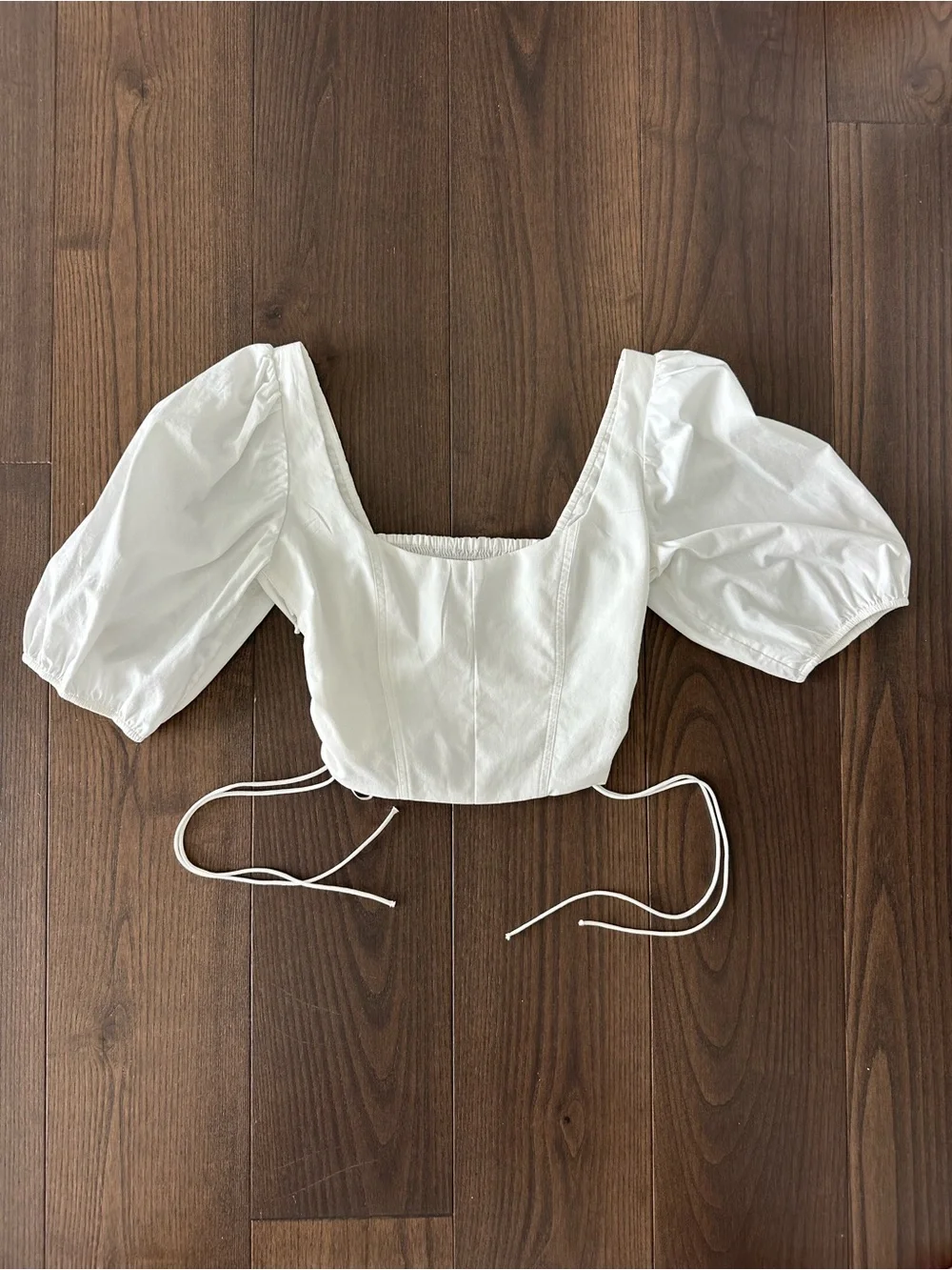 Abercrombie & Fitch White Puff-Sleeve Crop Top with Side Ties